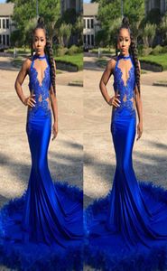 2022 Royal Blue Mermaid Prom -jurken Zie sparky pailletten Deep V Neck Halter African Formal Evening Party Jurken8769374