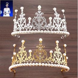 2022 Royal Designer Gold Splitter Hochzeit Kopfschmuck Tiaras mit Perlen Romantischer Kristall 15 7 5 Kopfschmuck für Hochzeit Braut Bridesma265A