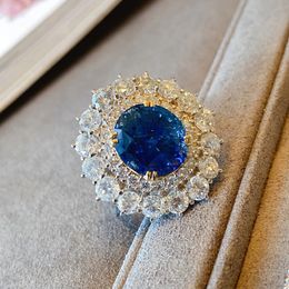 2022 Royal Diana Sapphire Diamond Finger Ring 925 Sterling Silver Party Wedding Band Ringen voor vrouwen beloven verloving sieraden