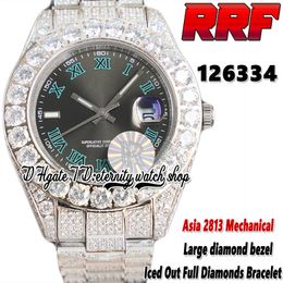 2022 RRF 126334 126333 2813 Automatisch mechanisch herenhorloge 126331 Grote diamanten bezel Romeinse wijzerplaat 316L roestvrij volledig Iced Out diamanten armband Eternity horloges