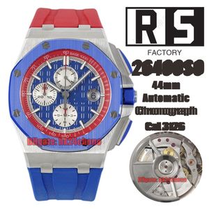 RS Factory Watches RSF 26400SO 44 mm Cal.3126 / ETA7750 Chronographe automatique Montre pour homme Lunette en céramique Cadran bleu Bracelet en caoutchouc Montres-bracelets pour hommes