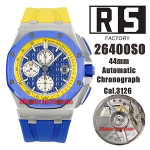 RS Factory Watches 26400SO 44 mm Cup Europe Cal.3126 / ETA7750 Cronógrafo automático Reloj para hombre Bisel de cerámica Esfera azul Correa de caucho Relojes de pulsera para caballero