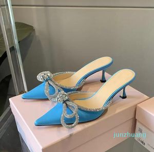 2022 Sandaal Mach Satijnen Strik Pumps Kristal Verfraaid met Strass Avondschoenen Stiletto 85 Sandalen met Hakken 2323 Luxe Designer Enkelbandje met Hak Jurkhak 35-42