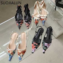 2022 Sandales Summer Suojialun New Flat Femmes Chaussures de sandale Fashion Print dames élégantes Close Slingback Point Toe doit 1f60
