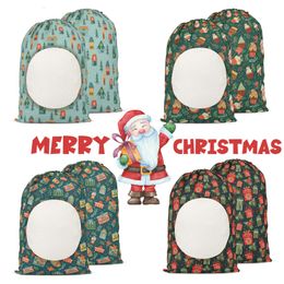 2022 SANTA SACKS Kerst herbruikbare kersttassen Buffalo Plaid Sublimation Drawing Canvas Candy Gift Bag Kerstpakket Opslag