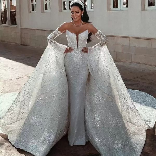 2022 Lentejuelas De Lujo Perla Vestido De Novia Serie Extraíble Manga Larga Manga Larga Sin Tirantes Vestido De Novia De Satén Vestido De Novia B051711