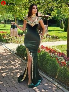 2022 Sevintage 4 Stuks Fluwelen Avondjurk Verwijderbare Rok Arabische Split Prom Gowns Applicaties Kantwieltje Hoge Neck Algerian Outfit