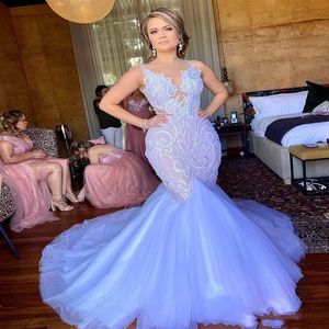 2022 Sexy Arabisch Aso Ebi Mermaid Trouwjurken Crystal Lace Kralen Illusion Bruidsjurk Sheer Back Plus Size Bruidsjurken vesti188T