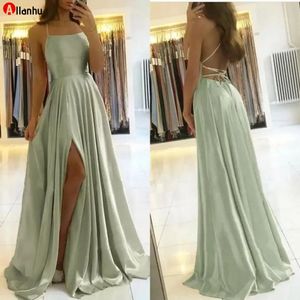 2022 Sexy Backless A Line Avondjurken Halter Hals Side Split Lange Prom Feestjurken Bruidsmeisjes Jurk BC9791 5J1