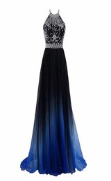 2022 Sexy Halter Gradient Prom -jurken met lange chiffon plus size ombre avondfeestjurken kralen formeel feestkleding jurk jurk laceUp2398271