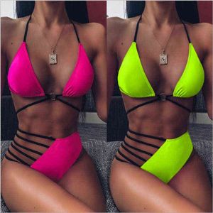 2022 Sexy Creux Bikini Push Up Taille Haute Rembourré Maillots De Bain Femmes Stroj Kapielowy Monokini Mujer Trikini Praia Biquini Badpak Y220420