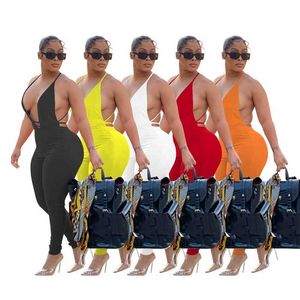 2022 Sexy Jumpsuits voor Dames Designer Rompertjes Mouwloze Holle Bodysuit Elastische Slanke Rechte Broek uit één stuk