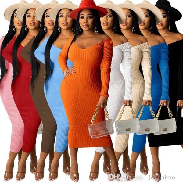 2022 Sexy Maxi Dress Mujer Otoño Invierno Bodycon Split Vestidos Cuello cuadrado Color sólido Falda de manga larga Clubwear Tallas grandes DHL