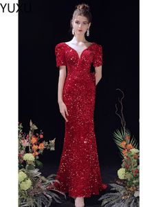 2022 robe de soirée sirène sexy sirène noir rouge paillette vestidos largos manches de dentelle hors épaule femme femme fête femme robe de nuit