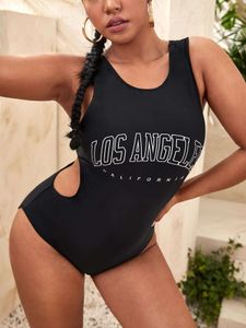 2022 Sexy One-Piece O-hals Hol Swimwear Fashion Letter Printing Swimsuit Plus Size High Taille Full Back Bathing Past