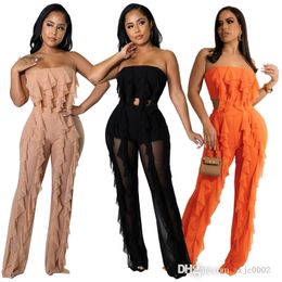 2022 Sexy perspectief mesh broek outfits ontwerper 2 stuk set zomer borst ingepakt pure legging met ruche outfits sportkleding