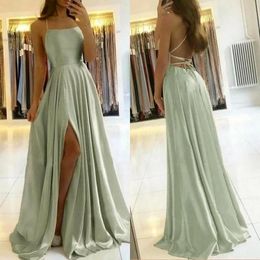 2022 Sexy Spaghetti Bandjes Bruidsmeisjes Jurken Split Side Long Mint Green Maid of Honour Gowns Plus Size Prom Dress Pro232