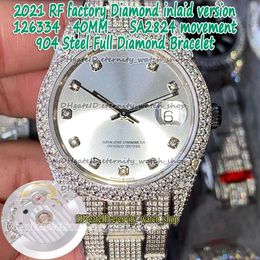 2022 SF 126334 126333 SA2824 Montre automatique pour homme 41 mm incrustée de diamants Cadran argenté 904L Boîtier en acier inoxydable Bracelet en diamants glacés 286 V