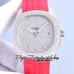 2022 SF TW5167 Iced Out Mens Watch Cal.324 A324 Automatische 40 mm Diamanten Dial Roestvrij staal Diamant inleg Case Red Rubber Strap Super Versie Eeuwigheid Hip Hop Watches