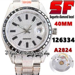 2022 SF ey126334 t126333 A2824 Automatisch herenhorloge i126300 Carbonado Baguette Diamonds Bezel 904L Steel Iced Out Diamond Bracelet Super Edition Eternity Watches