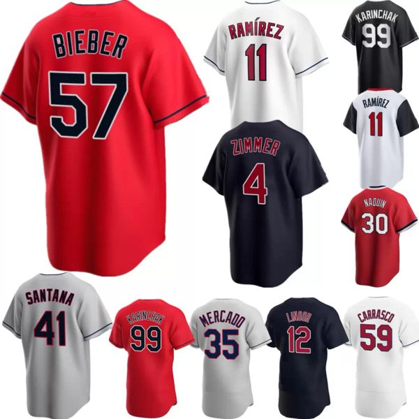 Maillots Shane Bieber 2023 Bradley Zimmer Jose Ramirez Francisco Lindor Carlos Santana Vaughn Mercado Roberto Perez Personnalisé Hommes Femmes jeunes Enfants Maillot de baseball