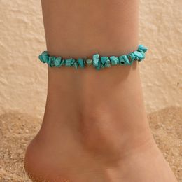 2022 coquille bracelets de cheville pour femmes breloques bleu pierres cassées géométrie réglable pied chaînes bohème bijoux 1 pièces/ensembles