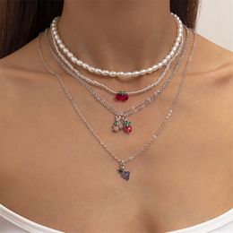 Collier de perles de millet et de riz pour femmes, tempérament Simple, rétro, petits fruits cerises, 2022