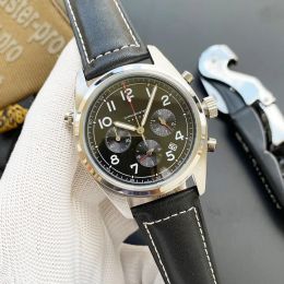2023 Luxe herenhorloges met zes steken Alle wijzerplaten werken met een diameter van 42 mm Quartz horloge van hoge kwaliteit Merk LOGO chronograaf klok mode Saffier spiegel lederen band