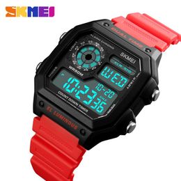 2022 Skmei Fashion Outdoor Sport Watch Men Pu Strap Multifonction Imperméable Montres alarme Male Masque Watch Reloj Hombre 1299