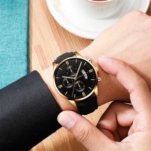Montre à Quartz élégante et minimaliste pour hommes, calendrier à trois échelles, bracelet en cuir Simple, cadeau au poignet, 2022