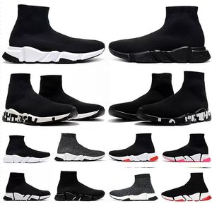 2023 Chaussures de chaussettes Baskets de sport Bottes plates Running Speed Trainer Beige Glitter Noir Graffiti Lacets Triple Noir Blanc Semelle Transparente Luxe Hommes Femmes Taille 36-45