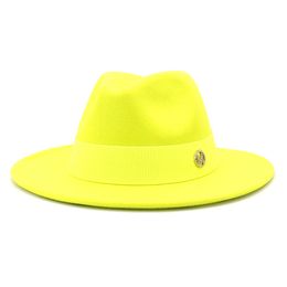 2022 Solid Color Wollen Top Hat Vrouwen Mannen Breed Bravel Party Fedora Hoeden Met M Lint Goth Top Vintage Bruiloft Jazz Felt Hat