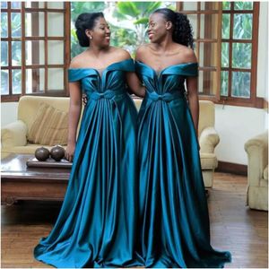 2022 Robes de demoiselle d'honneur en satin sud-africain sur l'épaule une ligne chérie du sol de mariage robes invités robes de fête formelle wear bm1 3154