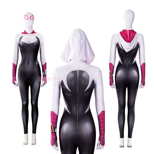 2022 Spider Gwen Stacy Cosplay Costume Sexy BodySuit Hot Movie Superhero Tenues Spider Girls Jumps Assocites Femmes Costumes Halloween