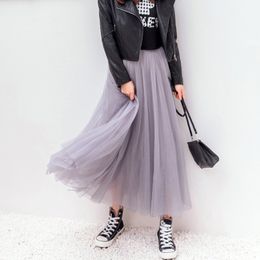 2022 printemps et automne hiver Vintage Tulle jupe femmes élastique taille haute maille jupes longue plissée Tutu jupe femme fêtes des mères cadeau