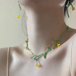 2022 printemps et été Seiko collier fait à la main Style Mori petites perles en forme de riz à la main perlé petite fleur collier doux Cool clavicule chaîne