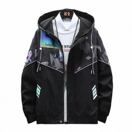 2022 Spring Autumn Men Fi Jacket Hooded Camoue Réflexion Streetwear Mens Bomber Veste Mabinement Zipper taille 6xl R42X #