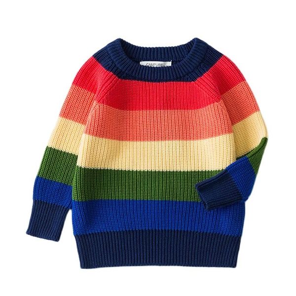 2022 Printemps automne nouveau pull pour enfants garçons garçons en cachemire arc-en-ciel à rayures épaissie de pulls en tricot chaud