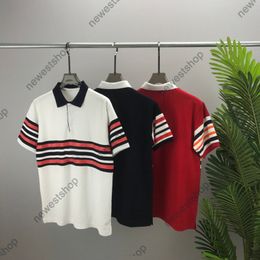 2022 Spring Europe Mens Polos Shirts Womens Stripe Imprime T-shirt Womens Vis Coton Patchwork Polo Men Letter Impression Tshirts