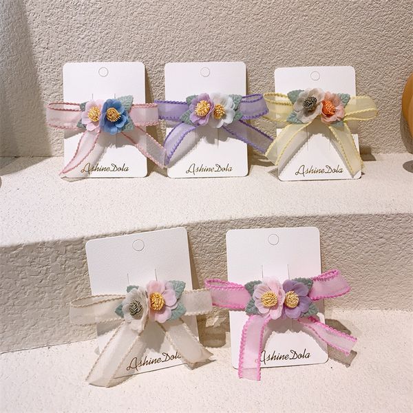 2022 Spring New Fashion Children's Hairpins Hair Accessories Sweet Girl Beautiful Mesh Bow Flower Duckbill Clip Headswear