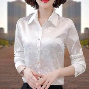 Blouses voor dames shirts nieuwe hoogwaardige satijnen revers losse retro botsing temperament shirt chiffon casual print ontwerp dames tops