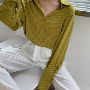 2022 printemps nouveau coréen lâche Vintage Blouses à manches longues chemise blanche mode femme rayé chemise femmes Blouse et hauts