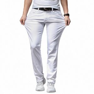 2022 Printemps Nouveaux hommes Stretch Jeans blancs Style classique Slim Fit Pantalon doux Homme Marque Busin Pantalons décontractés T0rB #