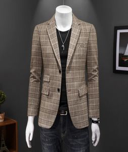 2022 Spring Nieuwe tops Jeugd Men039S Plaid Suit Business Casual Slim Onepiece Longsleved Solid Color Non Iron Coat6971756