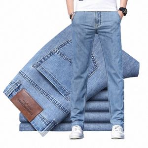 2022 Spring Summer Brand Jeans légers droits pour hommes de haute qualité Lyocell Stretch Busin Casual Taille haute Jeans minces E33G #