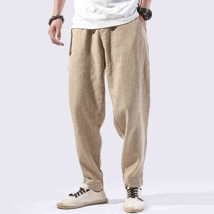 2022 Spring zomer Casual linnen broek Mannen Harem broek Joggers Sport zweetwedstrijden Solid kleur Zwart grijze enkel lengte broek L220706