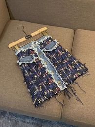 2024 Spring Summer High Taist Elegant Denim Pockets Tweed Pockets Court jupe de mode A-Line O4W201488