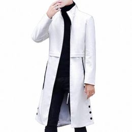 2022 Printemps Blanc Lg Vestes en cuir Hommes Trenchs en cuir Manteaux élégants Col montant Steampunk Fiable Noir Slim H0Kj #