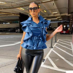 2022 Spring Women of Quality High-End Pu Leather Solid Office Lady Fashion Casual Tank Sleeve Dames Hoge taille Luxe L220801