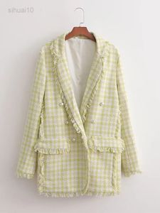 2022 Sprng Nieuwe Mode Vrouwen Plaid Gebreide Blazer Kantoor Dame Zakelijke Outfit Vrouwen Veste Chic Groen Jeugd Vrouwelijke Jas L220725